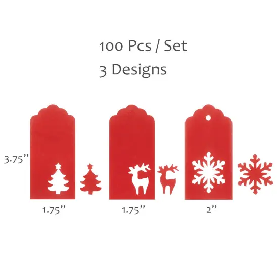 Wrapables Christmas Holiday Gift Tags/Kraft Hang Tags with Laser Cut Design for Gift-Wrapping, DIY, Arts & Crafts (100pcs), Red Scalloped {2}