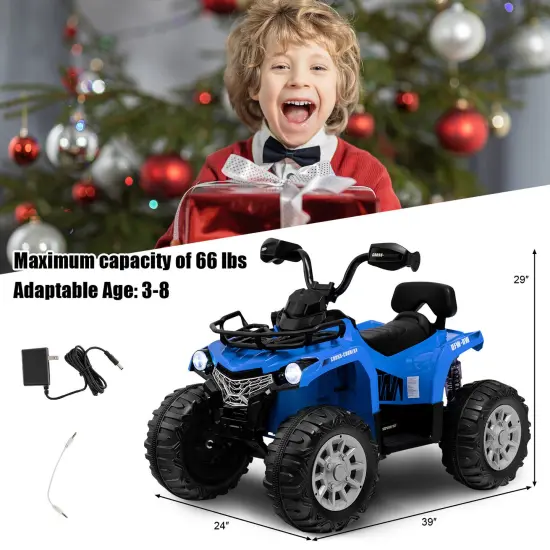 Kids Ride On Car Toy 4 Wheeler with MP3 and Headlights Ideal Gift for Birthdays or Christmas Blue {2}