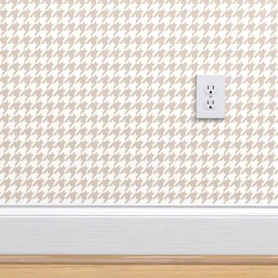 Peel & Stick Wallpaper 2FT Wide Houndstooth Beige Country Chic Boho Cottagecore Neutral English Medium Scale Custom Removable Wallpaper by Spoonflower {4}