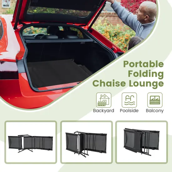 Costway 2 Piece Patio Folding Chaise Lounge Chairs with 6-Level Backrest Reclining Chairs Tan/Black/Grey {6}