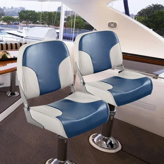 Costway 2-Piece Folding Boat Seat Set with Sponge Padding & Aluminum Hinges Low Back Blue {6}