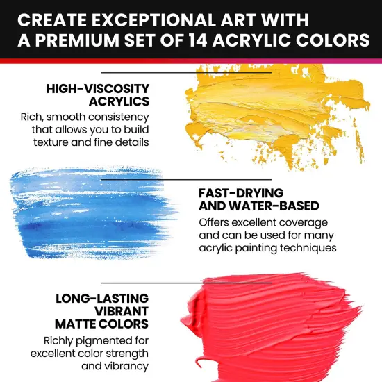 14 Colors, Ultra Color Arts & Crafts Acrylic Paints, Premium Quality Pigments, Matte Finish, 0.4oz/12 ml, Water-Based Acrylic Paint Set, for all Porous Surfaces {5}