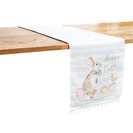 Spring "Happy Easter" Blue Stripe Table Runner 13" x 72" {4}