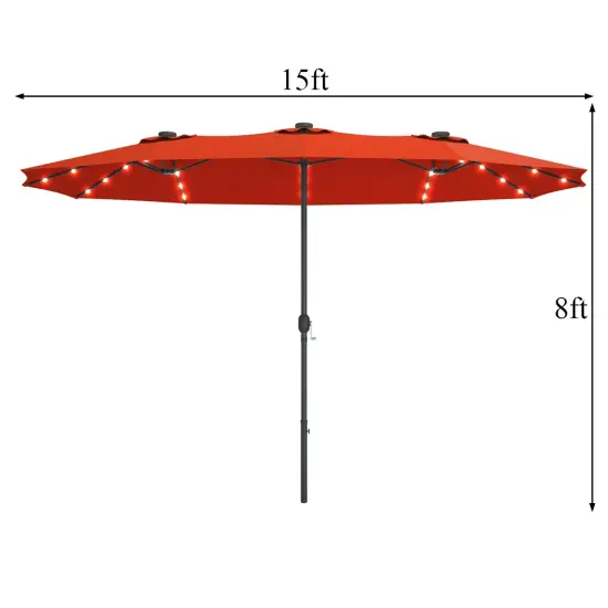15 Ft Patio Led Crank Solar Powered 36 LightsUmbrella Without Weight Base Orange {5}