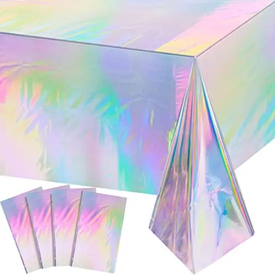 4-Pack Iridescent Plastic Tablecloths - Shiny Disposable Laser Rectangle Table Covers with Holographic Foil, Ideal for Parties, Birthdays, Bridal Showers, Weddings, and Christmas (54" x 108") {2}