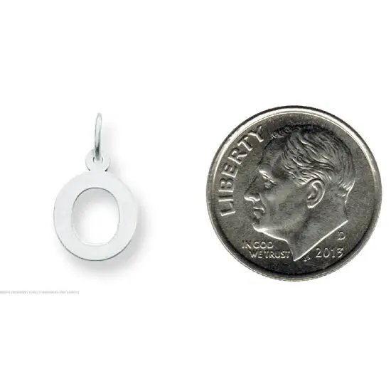 14K White Gold Small Block Intial Letter O Charm Jewerly 18mm x 10mm {2}