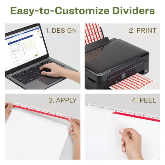 Avery EcoFriendly Recycled Dividers for 3 Ring Binders, 8-Tab, White Tabs, Index Maker Print and Apply Clear Label Strip, 5 Sets for 40 Binder Dividers Total (11581) {5}