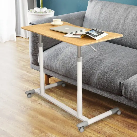 Height Adjustable Computer Standing Desk with 4 Universal Casters and I Shaped Base Natural {4}