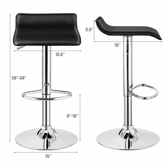 Set of 2 Modern Design Adjustable PU Leather Backless Bar Stools Black {4}