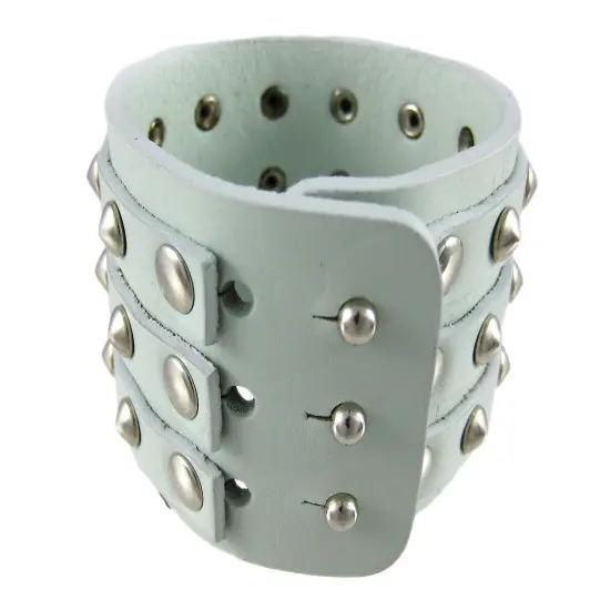 Gray Leather 3 Row Cone Spiked Wristband {3}