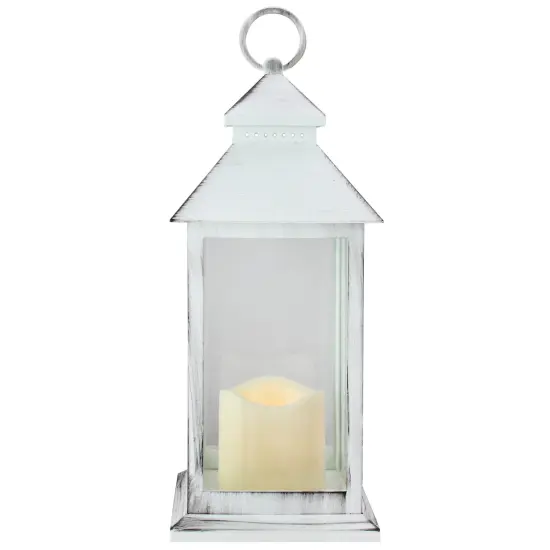 Northlight Brushed Candle Lantern with Flameless LED Candle - 12.5" - White {3}