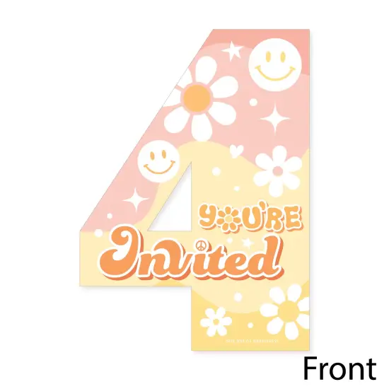 Big Dot of Happiness Four-Ever Groovy - Shaped Fill-In Invitations - Boho Hippie Fourth Birthday Party Invitation Cards with Envelopes - Set of 12 {4}