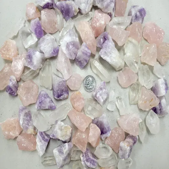 Rough Quartz Crystals Bulk - Amethysts, Rose Quartz, Quartz Points {3}