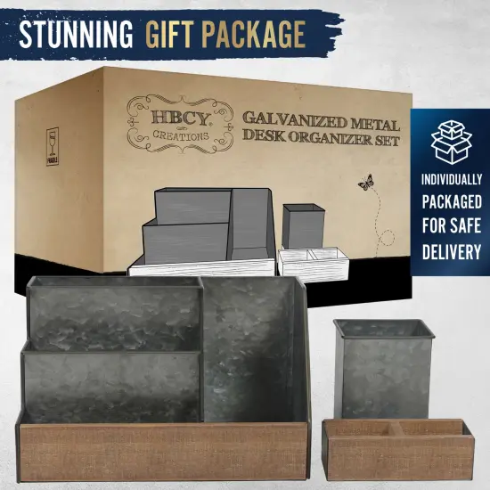 HBCY Creations 3 PIECE Desk Organizer Set- Rustic Mail Organizer For Desktop - Great For Rustic or Industrial Decor! Makeup Organizer For Vanity Galvanized {4}