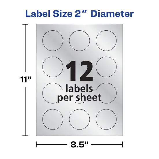 Avery Printable Embossed Foil Round Labels, 2" Diameter, Silver, 96 Customizable Labels (22824) {5}