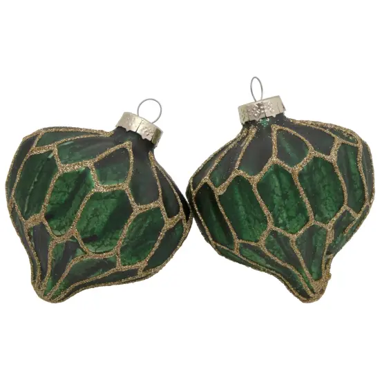 Northlight 4ct Green with Gold Glitter Onion and Finial Glass Christmas Ornaments 4.75" {5}