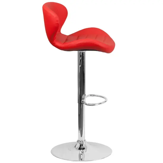 Emma and Oliver Curved Back Swivel Adjustable Height Barstool with Chrome Base Red Vinyl {5}
