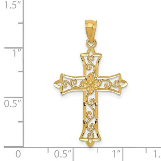 14K Gold Cross Pendant Charm Jewelry 25 x 18 mm {2}