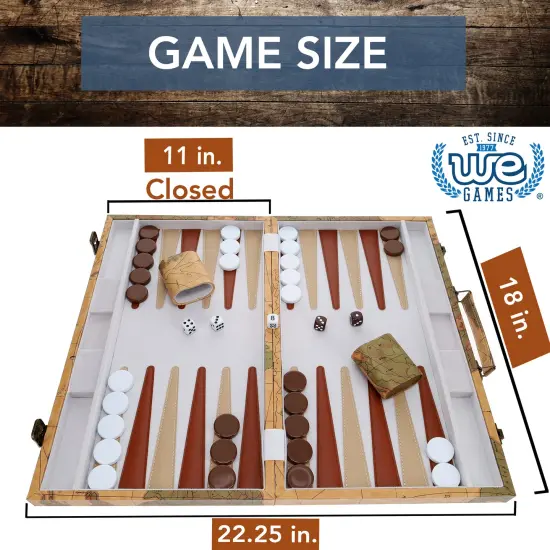 WE Games Tan Map Style Leatherette Backgammon Set, 18 x 11 in. closed {4}