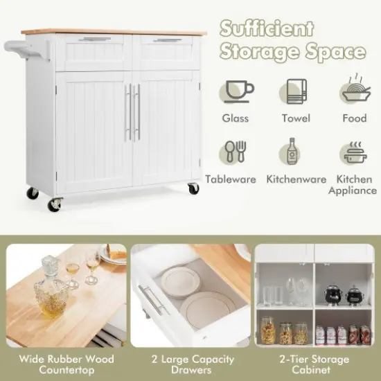 Heavy Duty Rolling Kitchen Cart with Tower Holder and Drawer White {3}