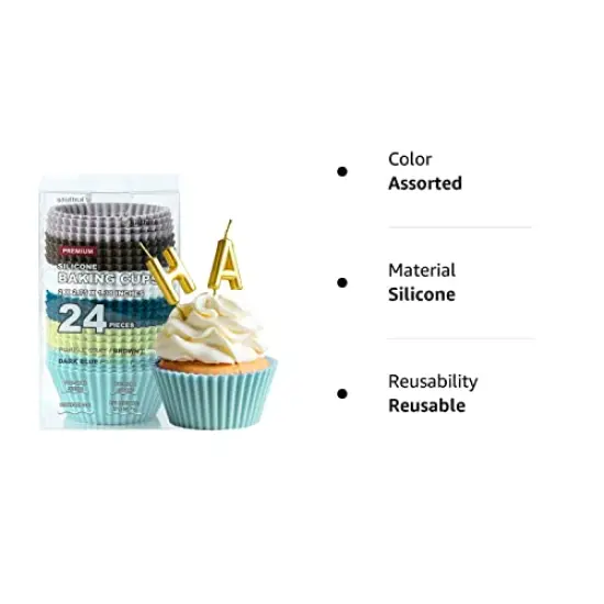 Silicone Cupcake Baking Cups Katbite 24 Pack Silicone Baking Cups Reusable Non-stick Heavy Duty Silicone Cupcake Liners for Baking Soft Pale Muffins Cups for Party Halloween Christmas {2}