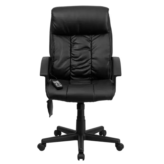 Emma and Oliver High Back Ergonomic Massaging Leather Soft Ripple Upholstered Executive Swivel Office Chair with Side Remote Pocket and Arms Black {3}