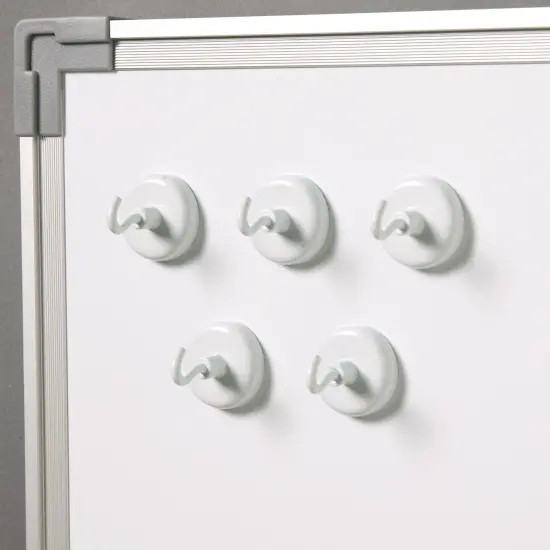 Magnetic Hooks, 1.25" Diameter, White, 5 Per Pack, 2 Packs {2}