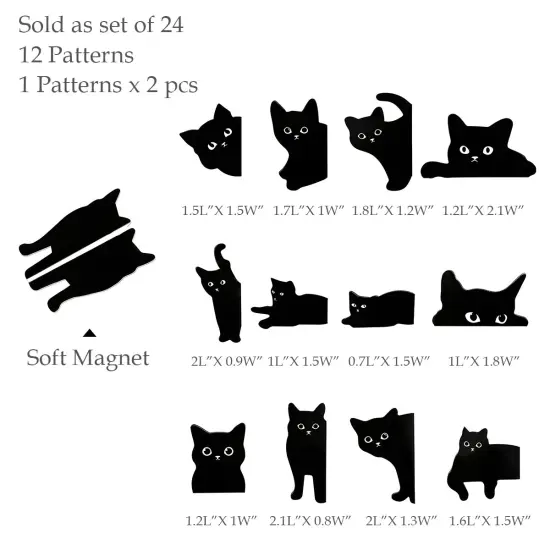 Wrapables Magnetic Black Cat Bookmarks, Page Marker, Foldable Cat Page Clips (Set of 24) {2}