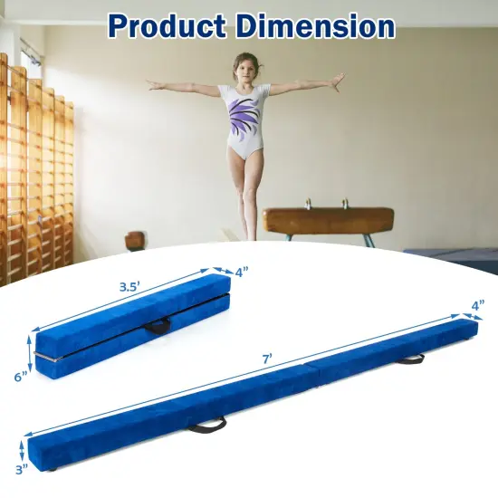 7 Feet Folding Portable Floor Balance Beam with Handles for Gymnasts Blue {4}