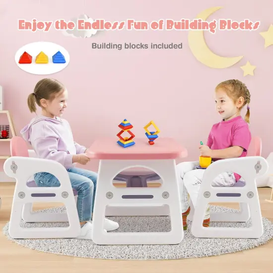 Kids Table and Chair Set with Building Blocks Pink {5}
