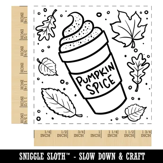 Pumpkin Spice Latte Coffee Autumn Leaves Square Rubber Stamp for Stamping Crafting {1}