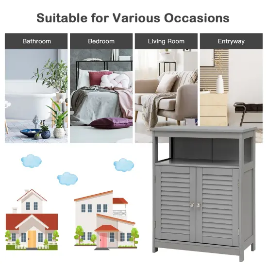 MDF Bathroom Storage Cabinet with Shutter Doors and Adjustable Shelves Grey {5}