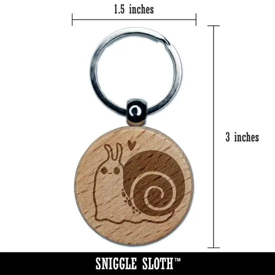 Happy Slow Kawaii Chibi Snail Engraved Wood Round Keychain Tag Charm {2}
