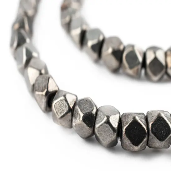 The Bead Chest Dark Silver Faceted Diamond Cut Beads 6mm White Metal Large Hole 24 Inch Strand {1}