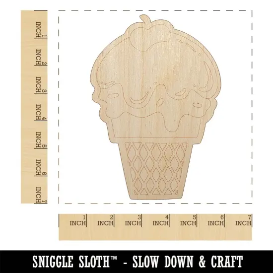 Summer Ice Cream Cone Sprinkles Chocolate Cherry Unfinished Wood Shape Piece Cutout for DIY Craft Projects {1}