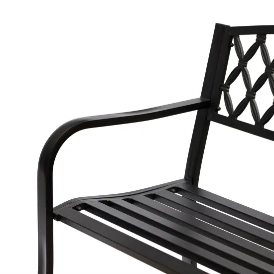 Gardenised Black Outdoor Garden Patio Steel Park Bench Lawn Decor with Cast Iron Back Seating bench, with Backrest and Armrest for Yard, Patio, Garden, Balcony, and Deck {6}