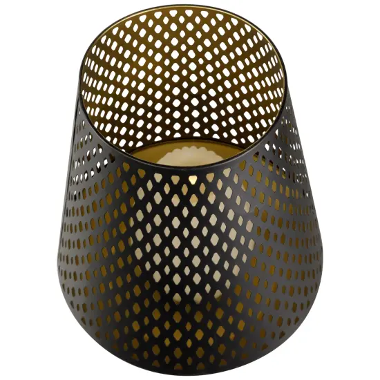 Northlight Large Laser-Cut Votive Candle Holder - 11" - Black and Gold Finish {5}