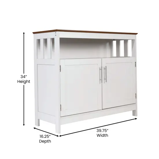 Merrick Lane Tanner Buffet and Sideboard with Storage Cabinet and Upper Shelf WalnutTop/WhiteFrame {6}