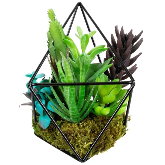 Northlight Artificial Succulents Arrangement in Diamond Metal Wire Frame - 6.75" Green {4}
