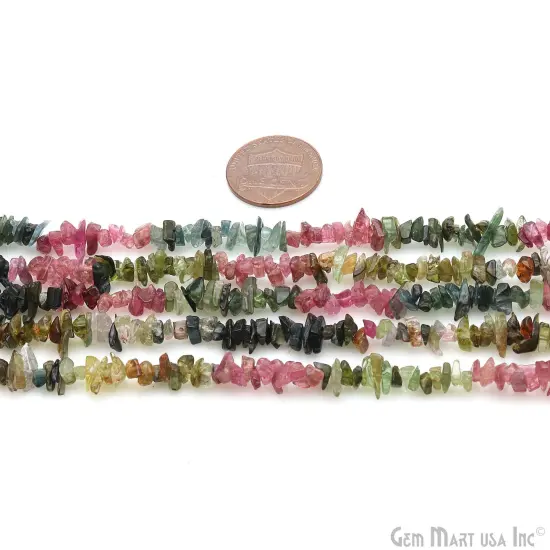 Multi Tourmaline Chip Beads, 34 Inch, Natural Chip Strands, Drilled Strung Nugget Beads, 3-7mm, Polished, GemMartUSA (CHMT-70001) {2}