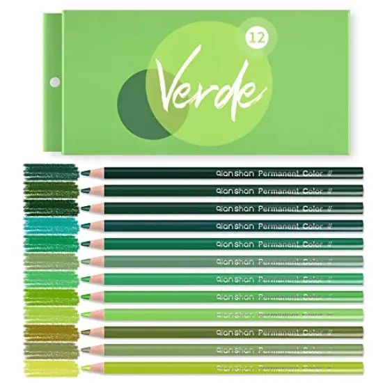 12 Green Colored Pencils Oil Based Pre-sharpened Wooden Colored Pencil Set for Adults Coloring Books Drawing Sketching Art Supplies, No Duplicates {2}