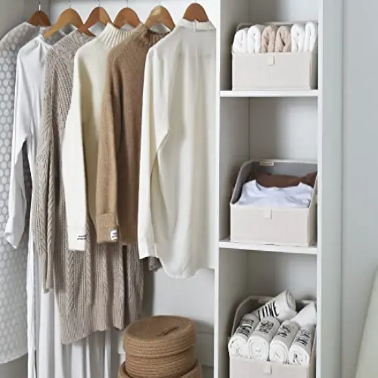 StorageWorks Closet Storage Bins, Trapezoid Storage Box for Shelves, Fabric Closet Bins and Organizing Baskets, Small, 3-Pack, Mixing of Beige, White & Ivory {6}