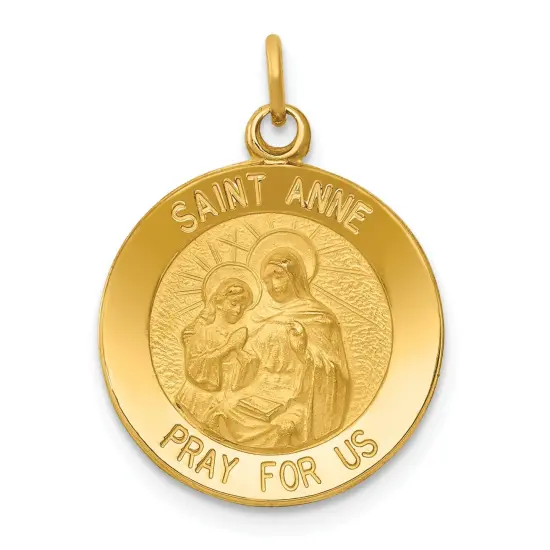 14K Yellow Gold Saint Anne Medal Charm Pendant Jewelry 23mm x 15mm {1}