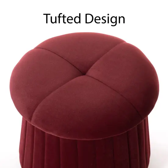 Modern Tufted Velvet Mushroom Shape Storage Ottoman Storage Stool Trunk Red {5}