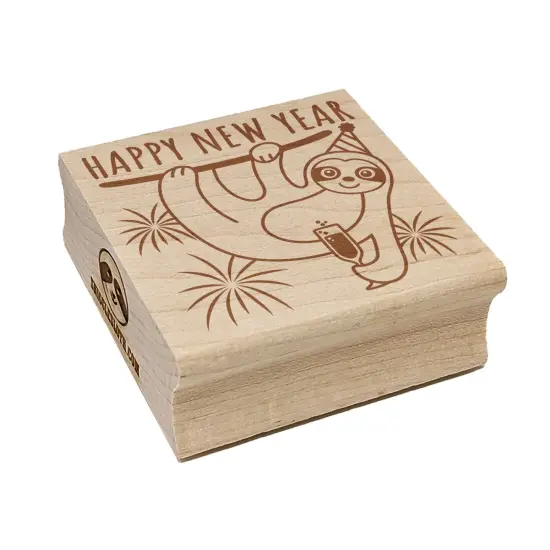 Happy New Year Sloth with Champagne Square Rubber Stamp for Stamping Crafting {7}