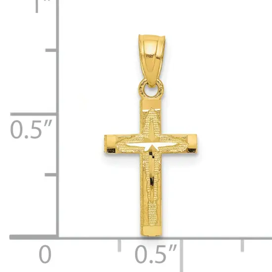 10K Gold Diamond Cut Cross Pendant Charm Jewelry 20mm x 11mm {3}