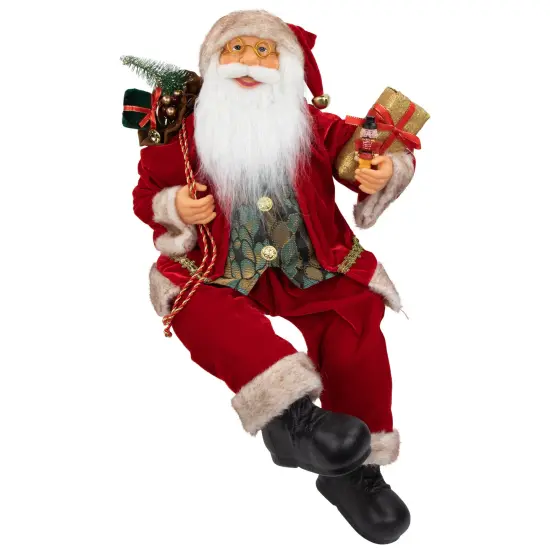 Northlight 24" Sitting Santa Claus with Gift Bag and Presents Christmas Figure Red {1}