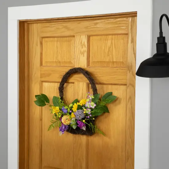 Northlight Mixed Wild Flower and Foliage Hanging Spring Wall Basket - 16" Yellow {3}