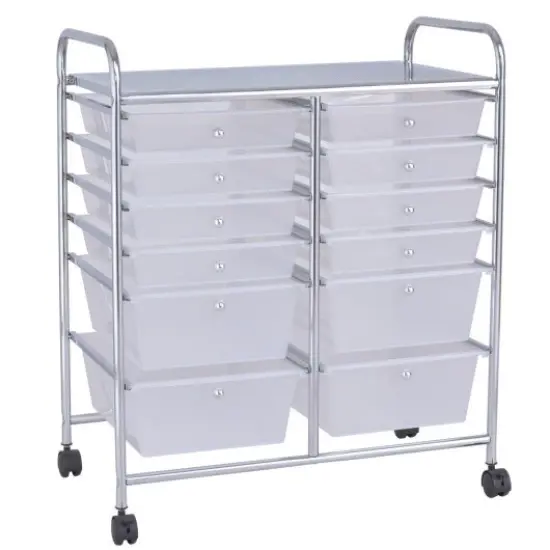 Mobile 12-Drawer Storage Organizer Cart with Ventilated Top Locking Wheels and Sturdy Frame Black {7}