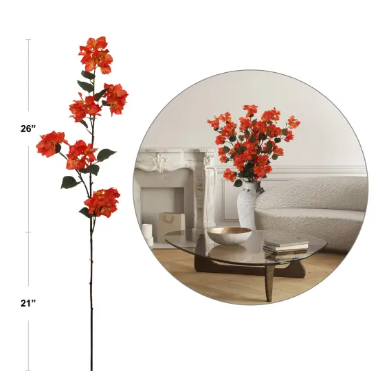 48" Artificial Orange Bougainvillea Branch Indoor/Outdoor Faux Floral by Floral Home&reg; {2}